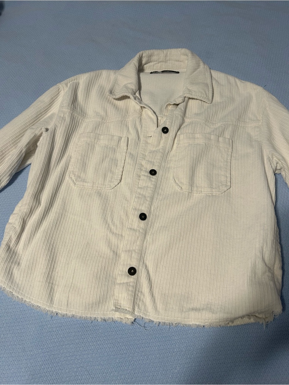 Zara White Corduroy Button-Down Shirt/Jacket